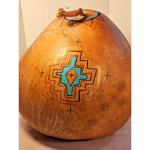 Large Kokopelli Gourd Carved & Painted Signed C. J. Prophet 15" H x 40" Circum - Picture 5 of 15